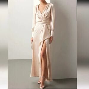 leena for Mac Duggal Long Sleeve Gown Champagne long sleeve dress size 8